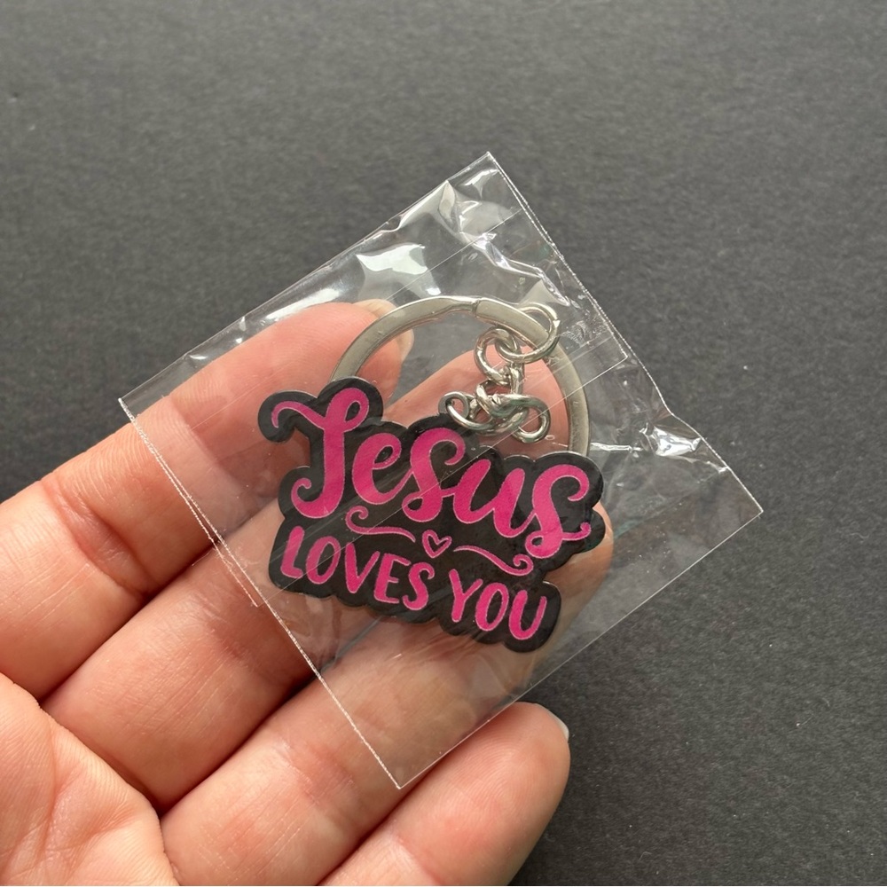 Pink 'Jesus Loves You' Keychain | Faith Gifts - Picture 6 of 9